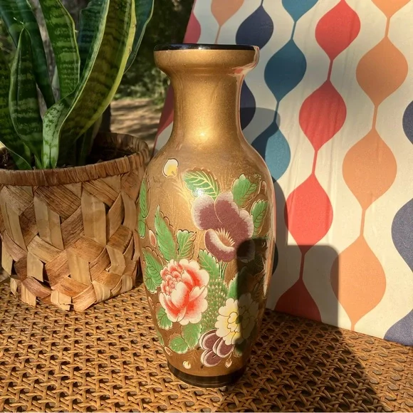 Golden Chinoiserie Painted Peonies Ceramic Vase - Picture 3 of 12